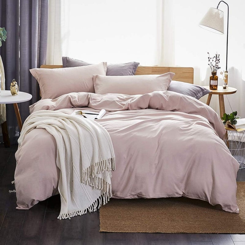 Dreaming Wapiti Duvet Cover Twin,Washed Microfiber Pink Twin Size Duvet Cover Set,Solid Color - Soft and Breathable with Zipper Closure & Corner Ties (Pink Mocha, Twin) - Image 1
